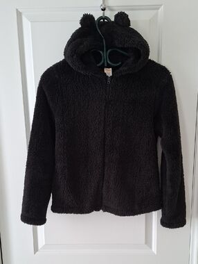 Gymboree Black Fuzzy Hooded Jacket with Ear Accent Size 10-12